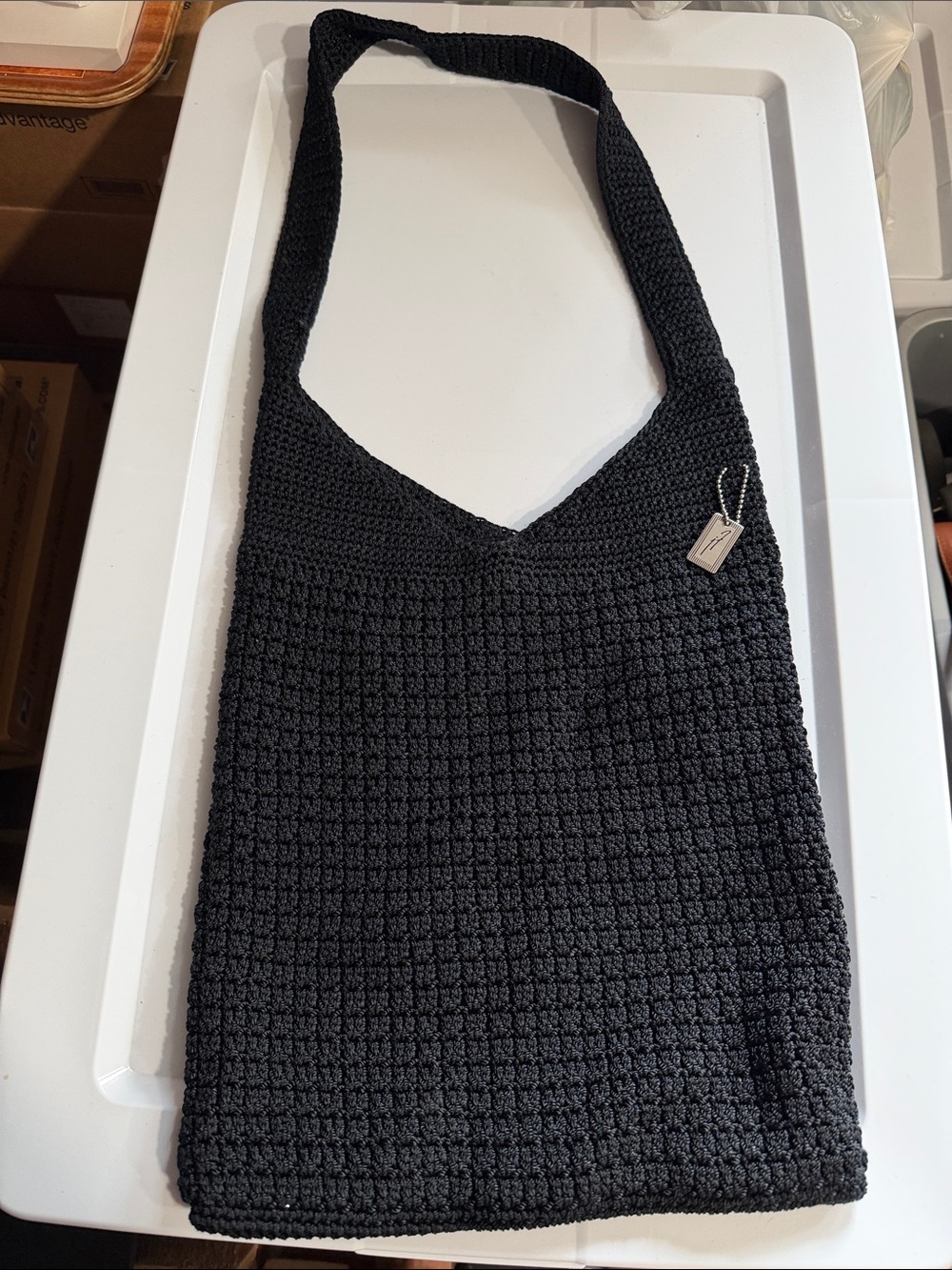 Jacquelyn Lane Black Crochet Hobo Shoulder Bag Knit Boho Tote Purse